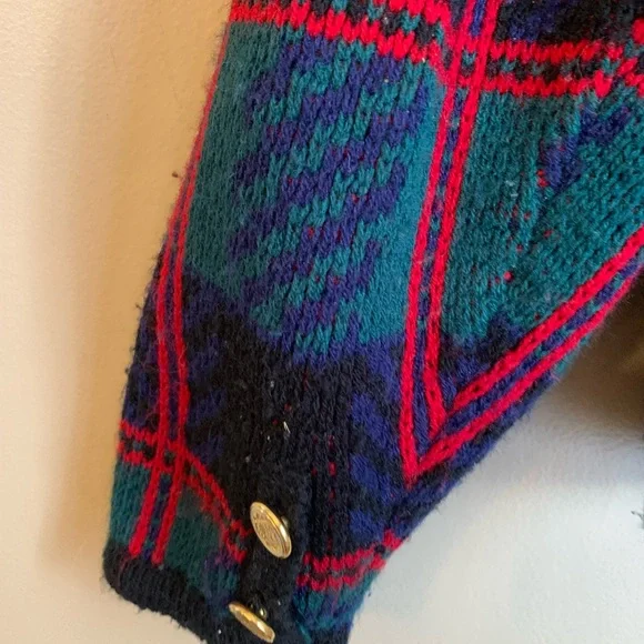 Vtg Tally Ho Tartan Cardigan Sweater Acrylic Plaid Button Academia Medium - Picture 7 of 7